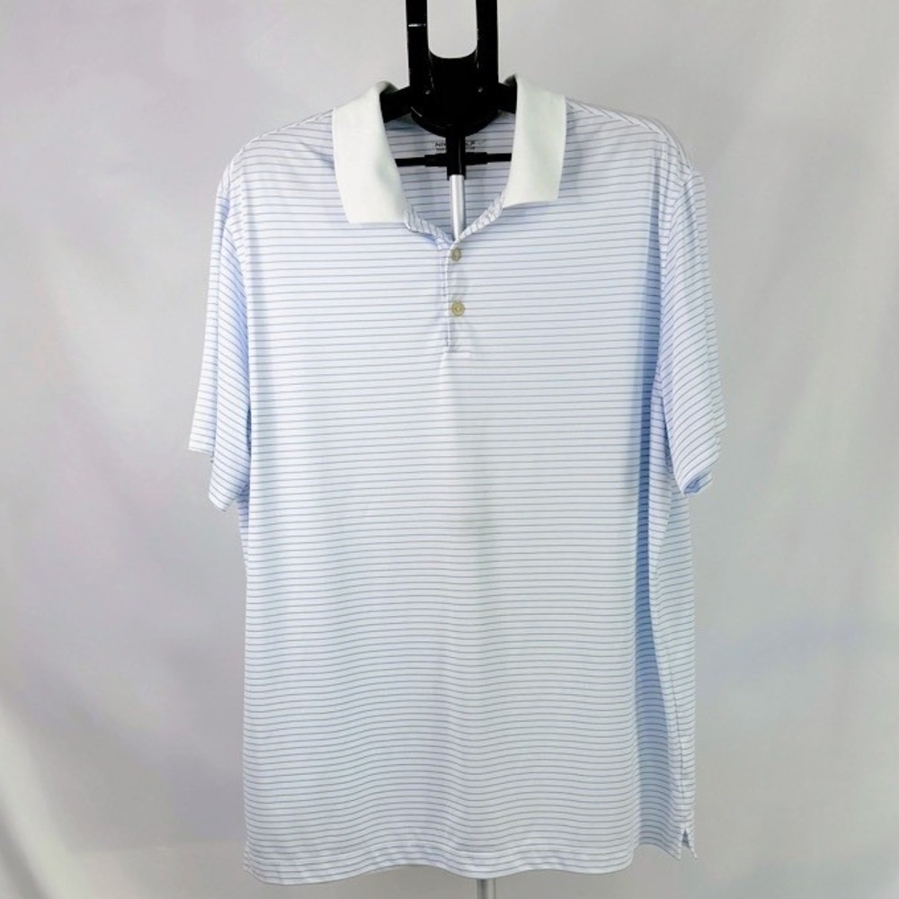 Nike Golf Polo Shirt Mens 2XL White Blue Good Micro Stripe Dri-Fit 585748-101